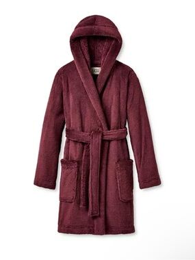 UGG Cozy Hooded Burgundy Plush Robe NWT